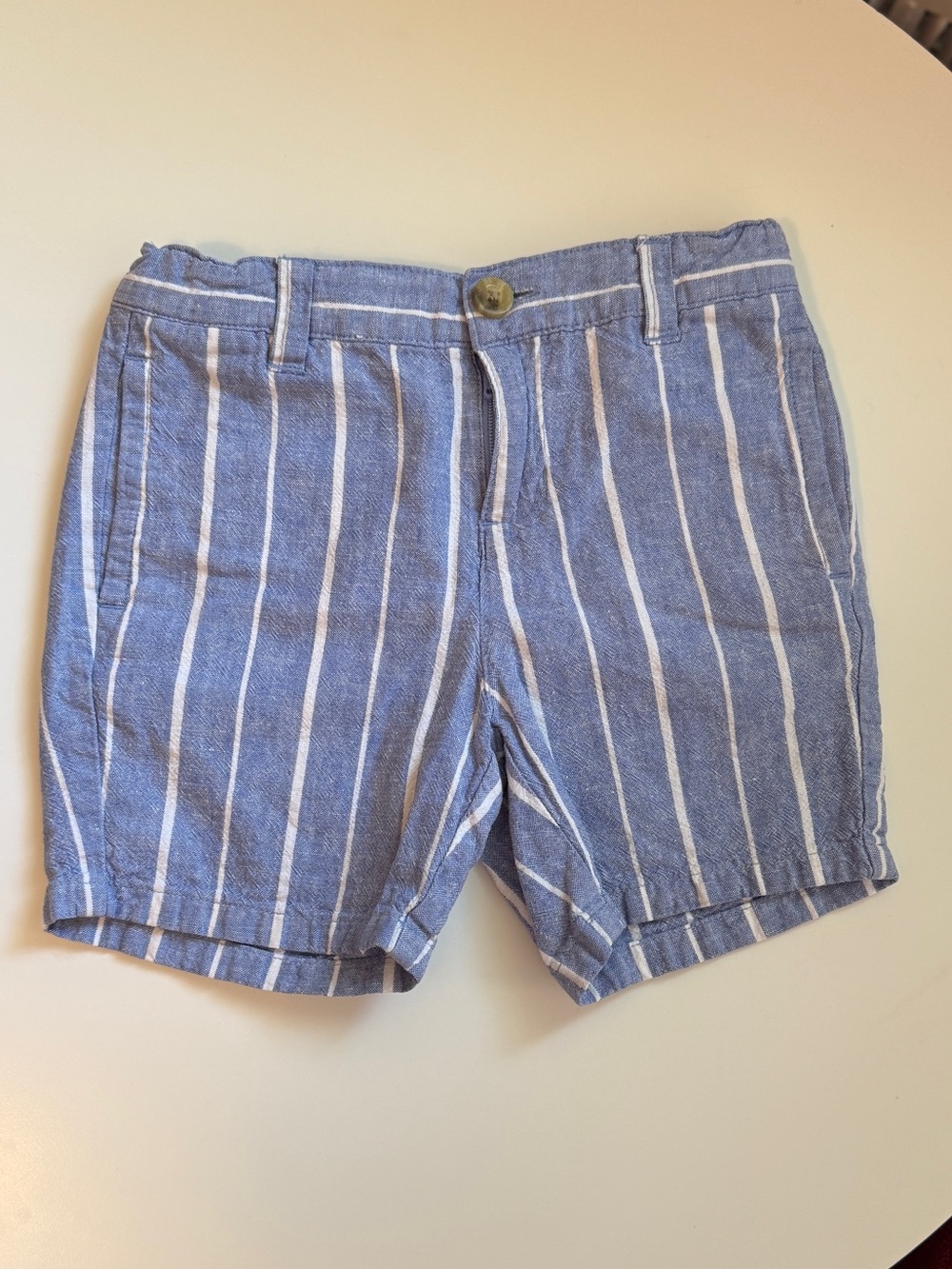 Janie and Jack Blue and White Striped Linen-Cotton Shorts 3T